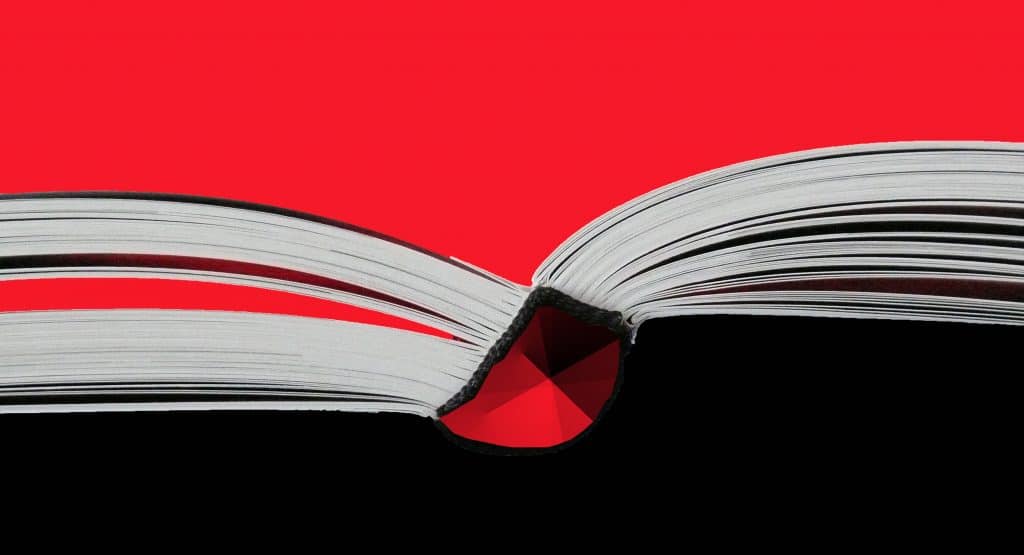 open book against red background