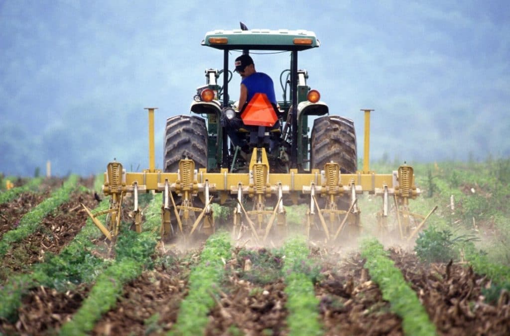 Farmer fertilising soil
